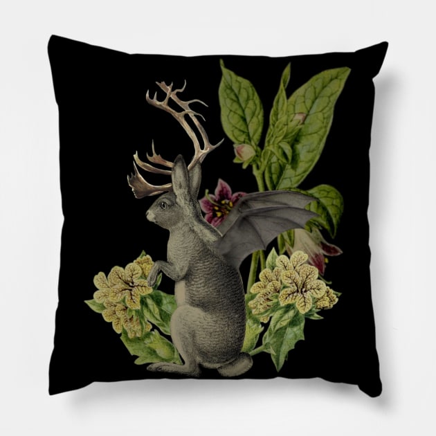 Jackalope Vespertilio Pillow by Black Rabbit Curiosities 