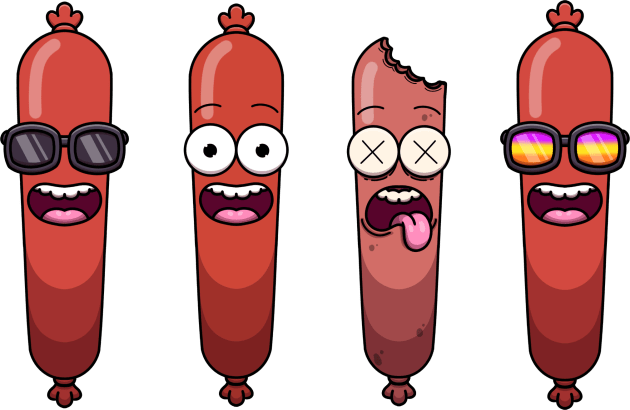 Funny Sausage Cartoon Sticker Pack Kids T-Shirt by TheMaskedTooner