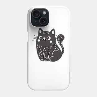 Linocut Style Black Cat Phone Case