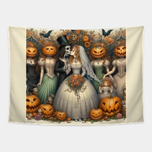 Halloween Groom, Bride and Bridesmaids Tapestry