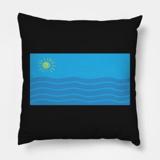 Sun and Sea Blue stripes waves and Sun Pillow