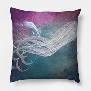 Surreal birds flying in a stormy sky Pillow