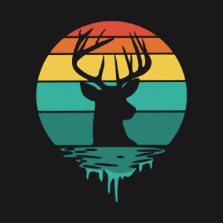 Whimsical Wild: Colorful Striped Circle with Deer Head Silhouette T-Shirt