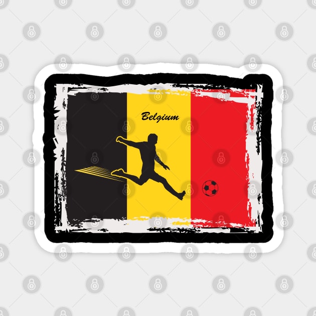 Grunge Belgium Flag & Soccer Player with Soccer Ball Magnet by sofiartmedia