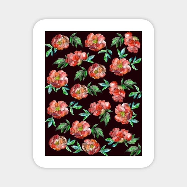 Peonies Flowers Watercolor Ink Cute dark red Magnet by ArtInPi