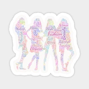 Girls Fashion Silhouette Shape Text Word Cloud Magnet