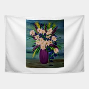 A lovely mixed of colorful flowers in a metallic purple vase Tapestry