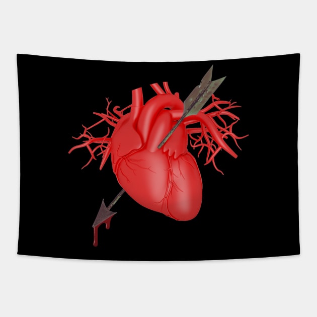 Anatomical Heart and Bloody Arrow, Valentine's Day Tapestry by CreativeUnrest