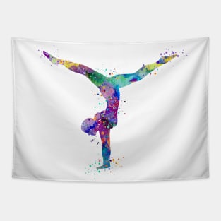 Girl Gymnastics Handstand Watercolor Silhouette Tapestry