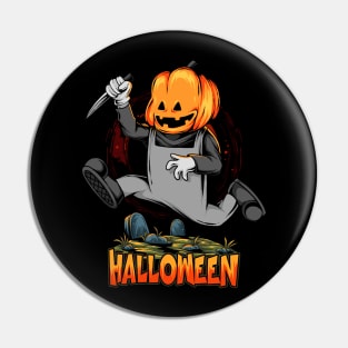 halloween pumpkin head zombie running grave with kitchen knife Pin