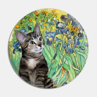 "Irises" the Masterpiece by Van Gogh has been Adapted to Include a Tabby Cat Pin