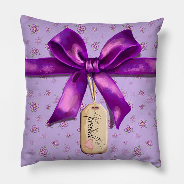 Live in the Present Pillow by ElephantShoe