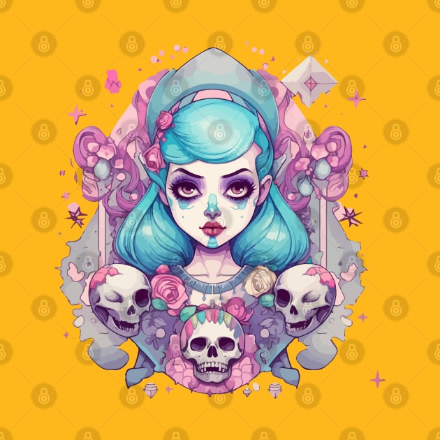 Pastel Goth Girl with skulls by tatadonets