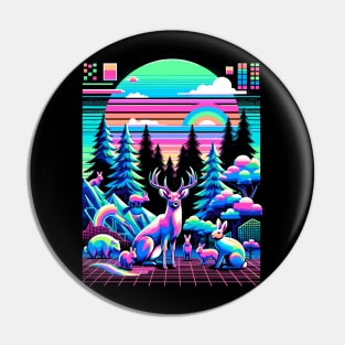 Vaporwave Forest Fantasy: Neon Animals and Rainbow Pin