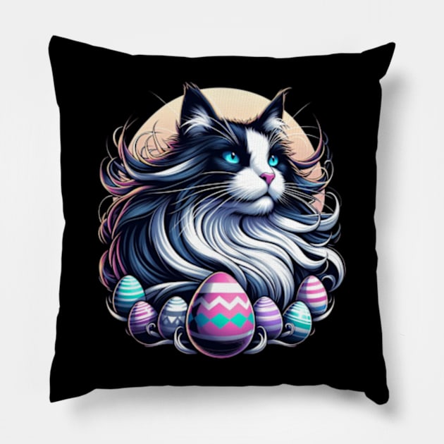 Majestic Tuxedo Easter Anime Retro cat Pillow by Malus Cattus