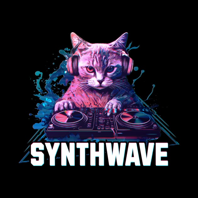 Synthwave cat with headphones by RusticVintager