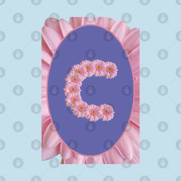 Floral Letter C Pink Gerbera Daisy Monogram by ellenhenryart