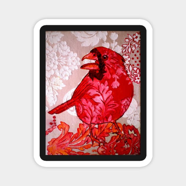 Red Bird Sitting on a Wall Magnet by BillyLee