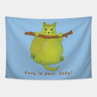 Funny Pear Cat Cartoon– Hang in Pear Pun Tapestry