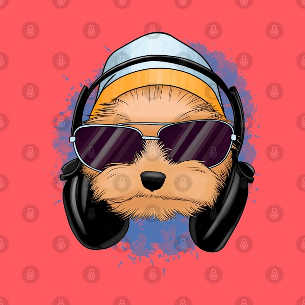 Cute yorkie with headphones by Kuchinska design