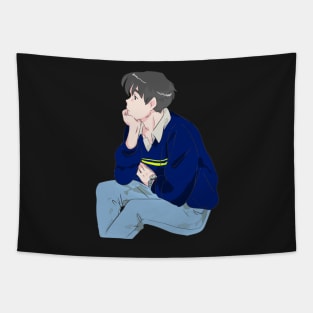 Boy lost in thoughts Tapestry