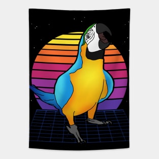 Aesthetic Vaporwave Screaming Blue Yellow Ara Macaw Tapestry