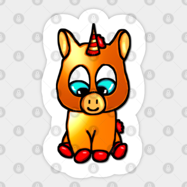 Cute Baby Unicorn Cartoon Orange Unicorn Adesivo Teepublic It