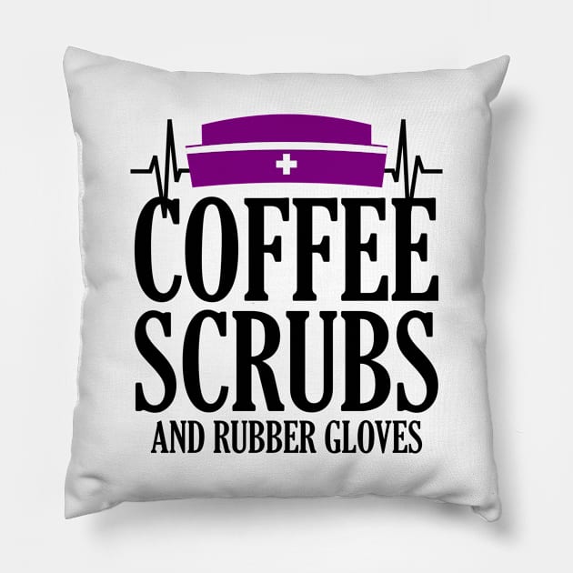 Coffee Scrubs and Rubber Gloves Pillow by colorsplash