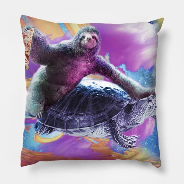 Trippy Space Sloth Turtle - Sloth Pizza Pillow by Random Galaxy