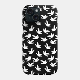 White Doves Against Black Background Minimalist Boho Pattern Phone Case