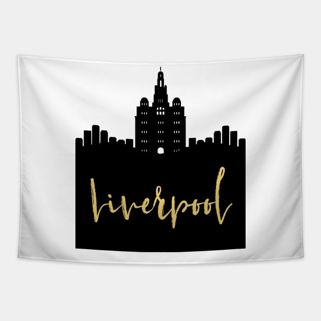 LIVERPOOL ENGLAND DESIGNER SILHOUETTE SKYLINE ART Tapestry by deificusArt