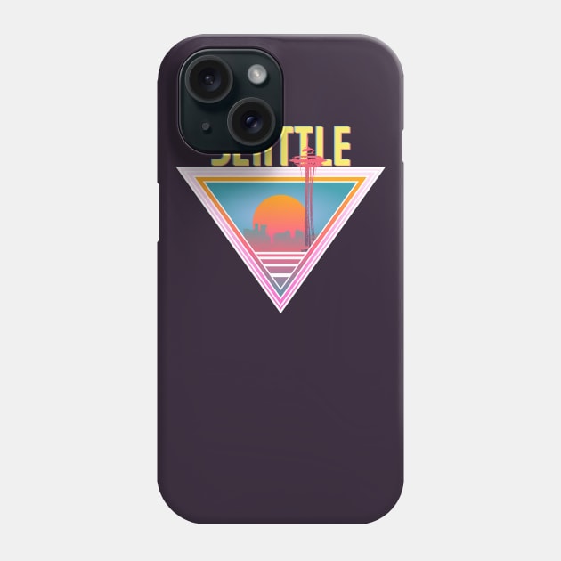 Seattle City Skyline Silhouette Sunrise Retro 80's / 90's Vaporwave Aesthetics - Bright Vintage Design For Sunny Summer Days Phone Case by KritwanBlue