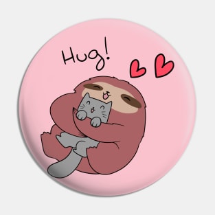 Sloth Hugs Cat Pin