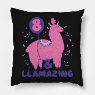 Llamazing 8th Birthday 8 Years Old Llama Girls Kids Gift print Pillow