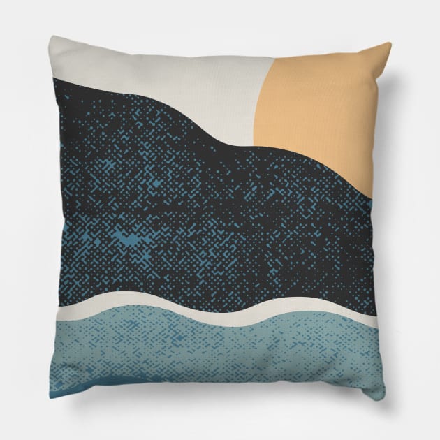 Ocean Lovers - Nature Lovers - Landscape Art - Mountains Hiking - Sunset Adventure - Blue Lagoon - Seaside Art - Sunrise Mountains Pillow by waltzart