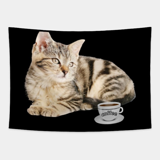 Cat and Coffee Tapestry by modo store
