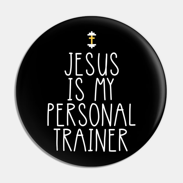 Jesus Is My Personal Trainer Funny Christian Faith Religious White Cute T-Shir Pin by flytogs