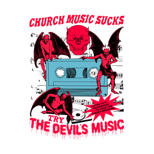 Church Music Sucks... Try The Devil's Music Retro Cartoon (Vintage Horror) T-Shirt