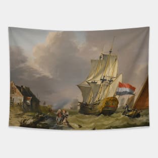 Shipping In A Storm Off The Coast by Jan van Os Tapestry