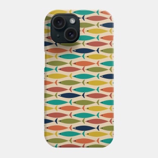 Mid Century Modern Multicolor Fish Pattern in Mid Mod Teal, Olive, Mustard, Orange, and Beige Phone Case