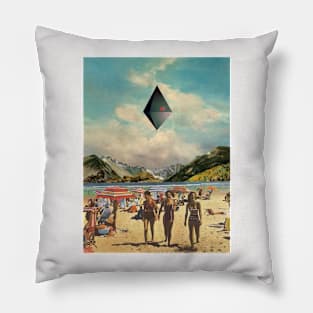 Busy Day At Unknown Beach - Surreal/Collage Art Pillow