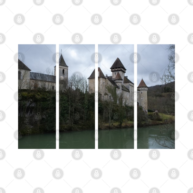 The castle of Cleron is a 14th-century castle on the river Loue in the Bourgogne-Franche-Comte. Cloudy winter day. by fabbroni-art