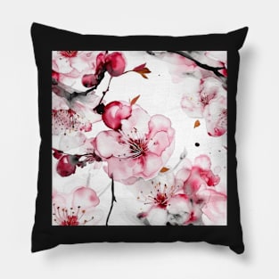 Pink Blossoms on White Background Pillow