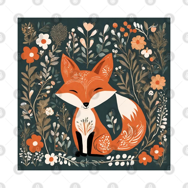 cute woodland animal  scandinavian folk art red fox by Tina