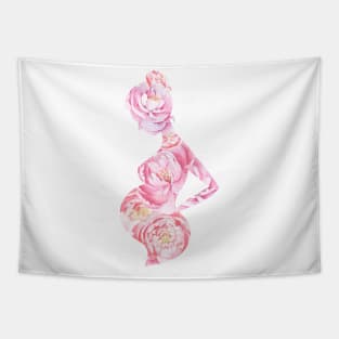 Pregnant woman  peonies silhouette Tapestry