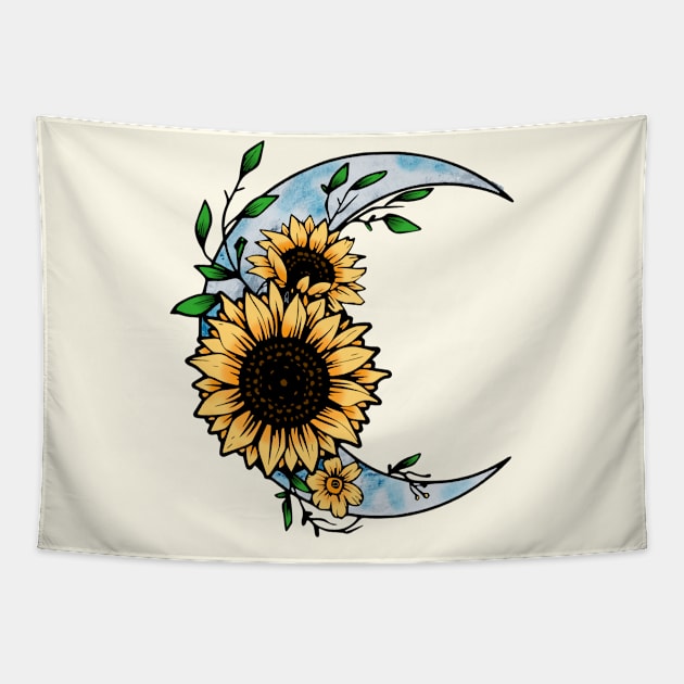 Sunflower and moon Tapestry by LaainStudios