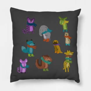 Sad and Indifferent Anaimals Wearing Scarves Pillow