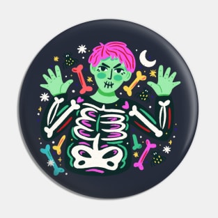 Illustration Zombie With Skeleton Pin