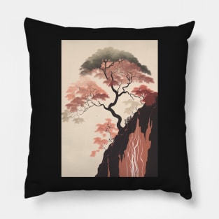 The Japanese Maple's Perch: A Pastel Oasis Pillow