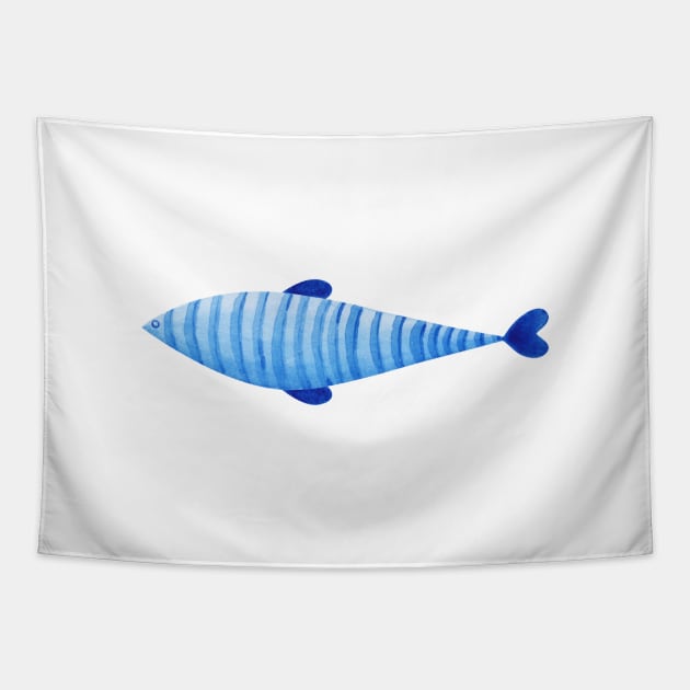 Blue watercolor fish Tapestry by shoko